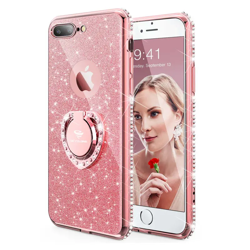  Cute Case for iphone 7 plus Luxury Heart-shape Kickstand Glitter Rhinestone Bling cases cover for i