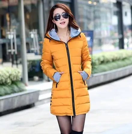 Дешевая, водонепроницаемые осенне-зимние модные повседневные женские пальто, теплая куртка, толстые длинные женские пальто, женские теплые парки - Цвет: Yellow