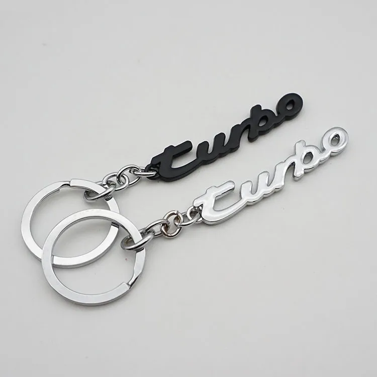 100pcs Black Silver TURBO Keychain Key Chain Decorations Chrome Metal TURBO Charged Key Rings