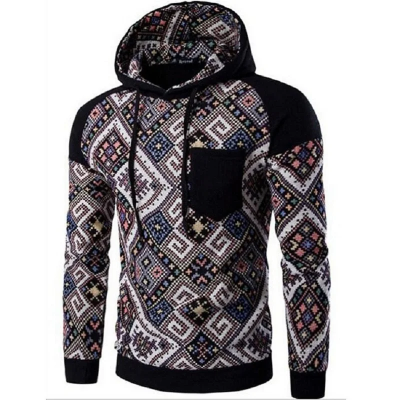 fashion men hoodies irregular patchwork suture cuff national style