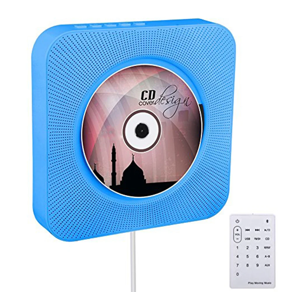 Vwinget CD проигрыватель для записи настенный домашний аудио ящик с пультом дистанционного управления fm-радио встроенный HiFi привод AUX EU штекер - Цвет: Синий