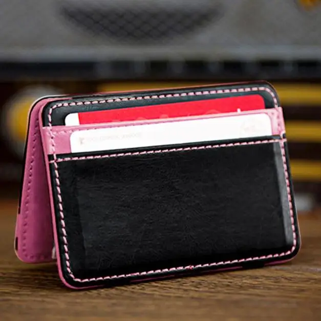 Maison Fabre Wallet Women Mini Neutral Magic Bifold Leather Wallet Men Card Holder Wallet Purse Money Clip Card Package - Цвет: Pink