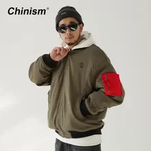 CHINISM Stylish Winter Warm Bomber Jackets Mens Stylish Red Pocket Thick Ma1 Bomber Jackets Men’s Winter Parkas Coats
