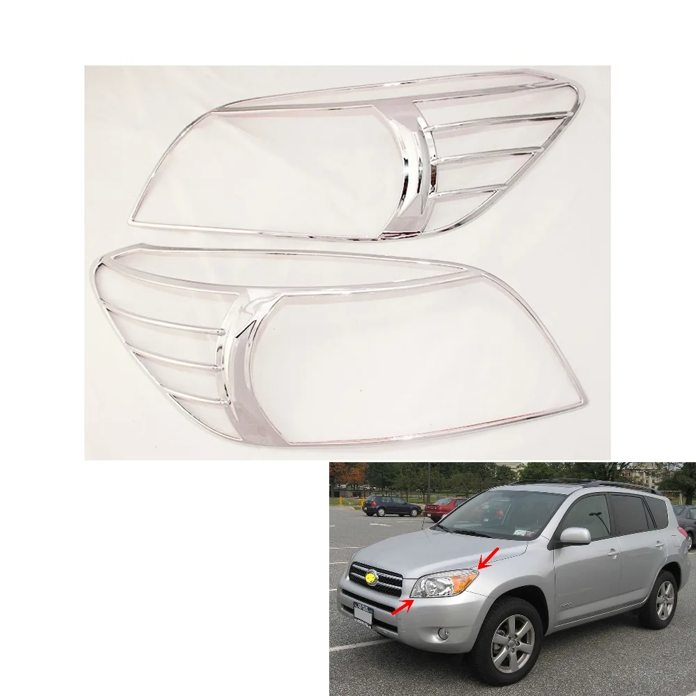 

2PCS Chrome Headlight Cover Trim For Toyota XA20 RAV4 2006-2012 Head Lamps Shell Frame Decoration Car Accessories
