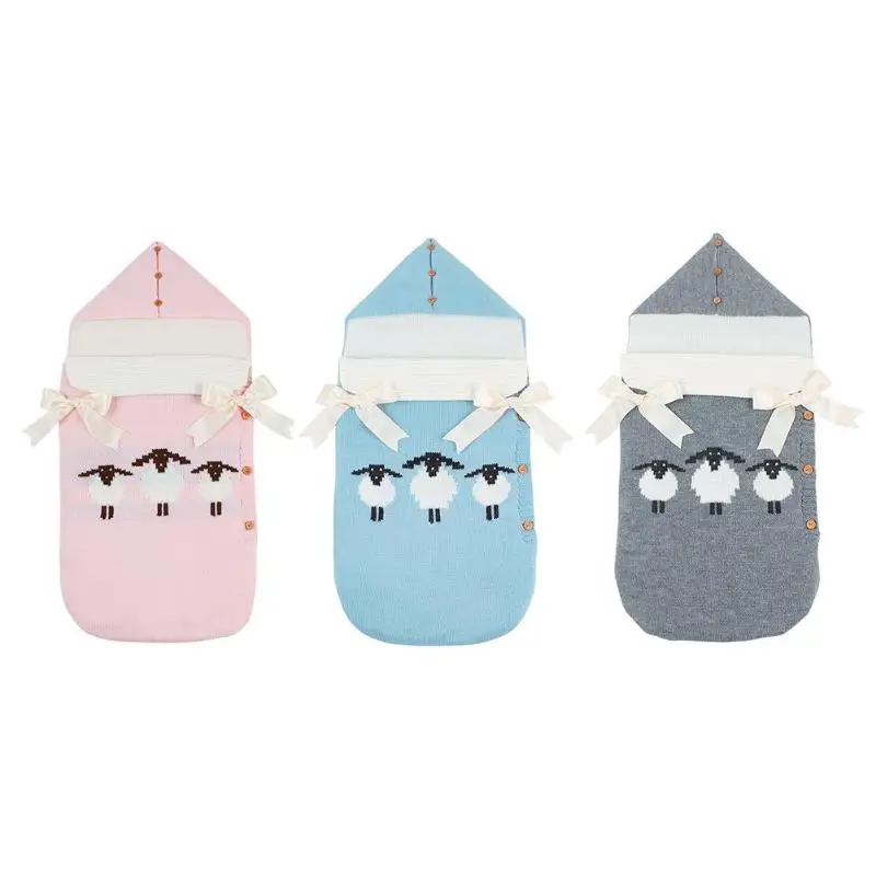 

Winter Baby Envelope Sleeping Bag Newborns Baby Cartoon Knitted Warm Sleeping Bag Button Swaddle Wrap Blanket Photography Props