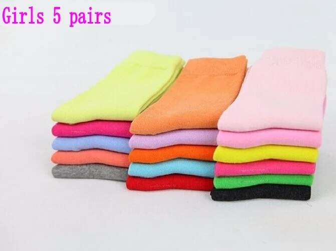 5 пар/1 партия, Детские хлопковые носки ярких цветов на весну и осень, носки для мальчиков, носки для девочек 1-9 лет, спортивные детские носки - Цвет: Girls Random 5 Pairs