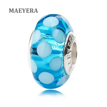 

MAEYERA Authentic 925 Sterling Silver Lampwork Beads Lake Blue D Murano Glass Beads For European Charm Bracelet 920220