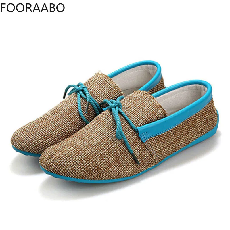 

FOORAABOTrendy Casual Men Beach Loafer Shoes Breathable Summer Weaving Hemp Man Flats Soft Driving Shoess