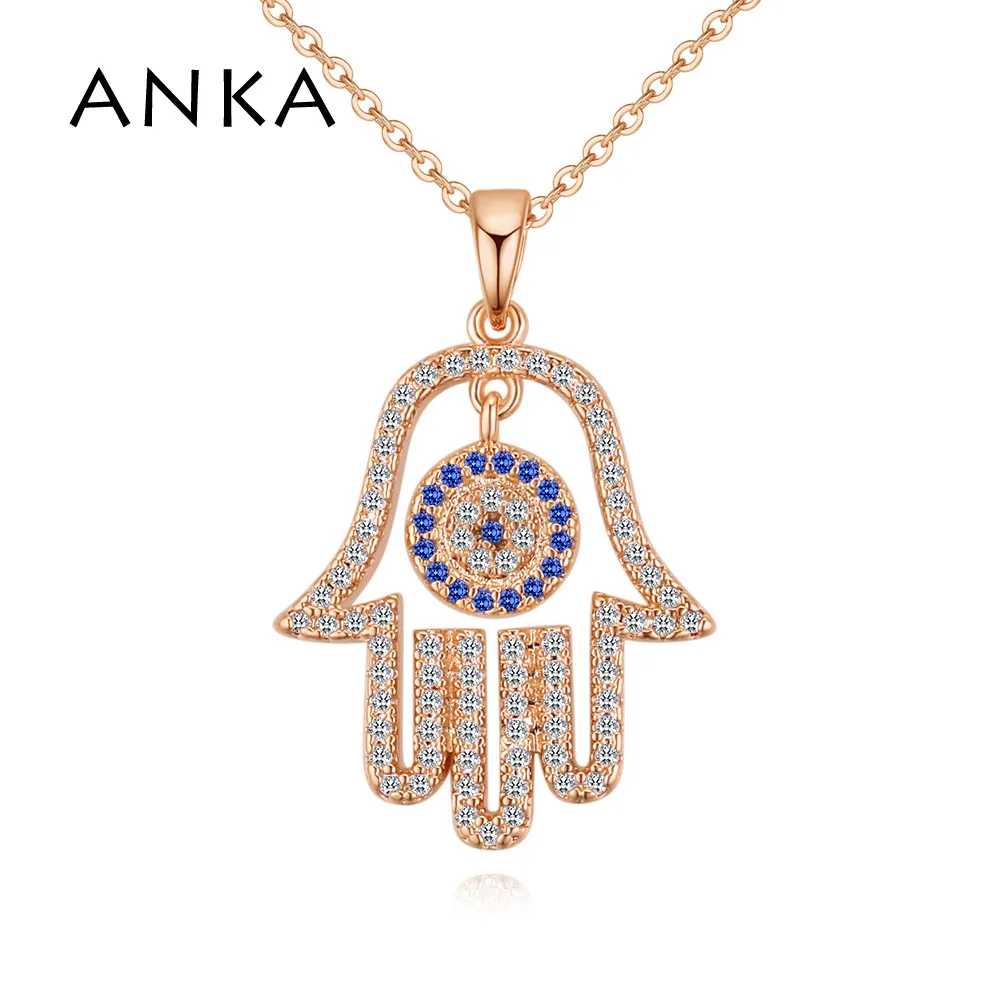 

2018 ANKA Fashion Gold Color Color Blue Evil Eye Hand Palm Pendant Necklace For Women High Quantity Jewelry AAA Zirconia#132395