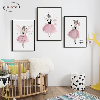 

Dressed in Skirt Ballet Girl and Angel Girl Canvas Painting Art Wall Pictures For Child Bedroom Decor Wall Decor