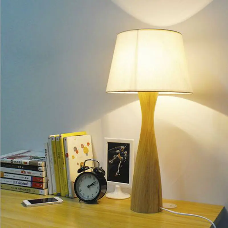 Modern Nordic Desk Lamp E27 90V-260V Wooden Body Fabric Lampshade For Bedroom Table Lamp Home Decoration