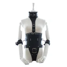 Adult Games Women Faux Leather Neck Restraint Body Bondage With Wrist Cuffs Sex Fetish Toys For Couples Erotic Toys