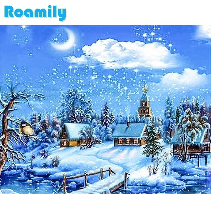 

Diamond Painting Full Square,Landscape,country Cottage In The Snow,Embroidered with Rhinestones,Diamant Painting Volledige