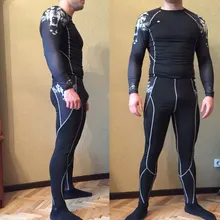 Сильно облегающее Спортивное мужское белье рубашка ММА Рашгард Юнион костюм Мужская футболка с длинными рукавами+ колготки для мужчин Комплект Одежда для брюк