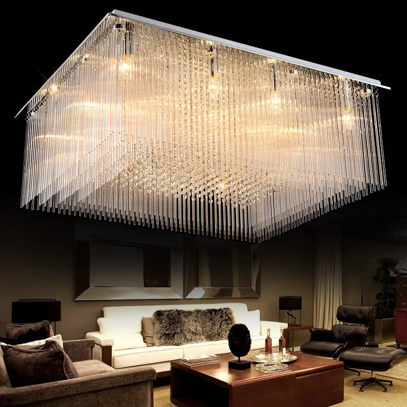 Z Rectangle Luxury Crystal Hall Large Ceiling Lamp LED Creative Sitting Room Restaurant Pendant Light Engineering