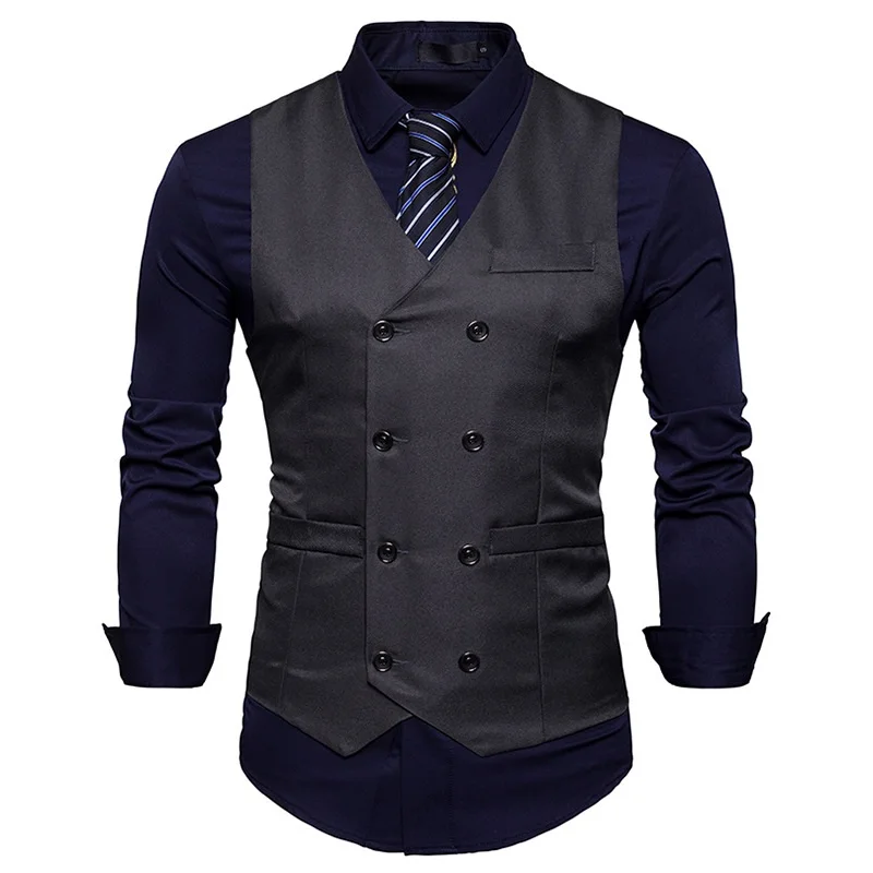 Повседневное платье жилеты для мужчин Slim Fit Мужская жилетка, костюм двубортный жилет Homme без рукавов формальная деловая куртка