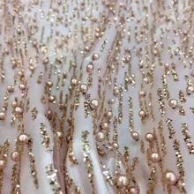 CiCi-41507 сверкающая вышитая бисером сетка тюль приклеенный розовое золото блестящая кружевная ткань для свадебного/вечернего платья 5 ярдов