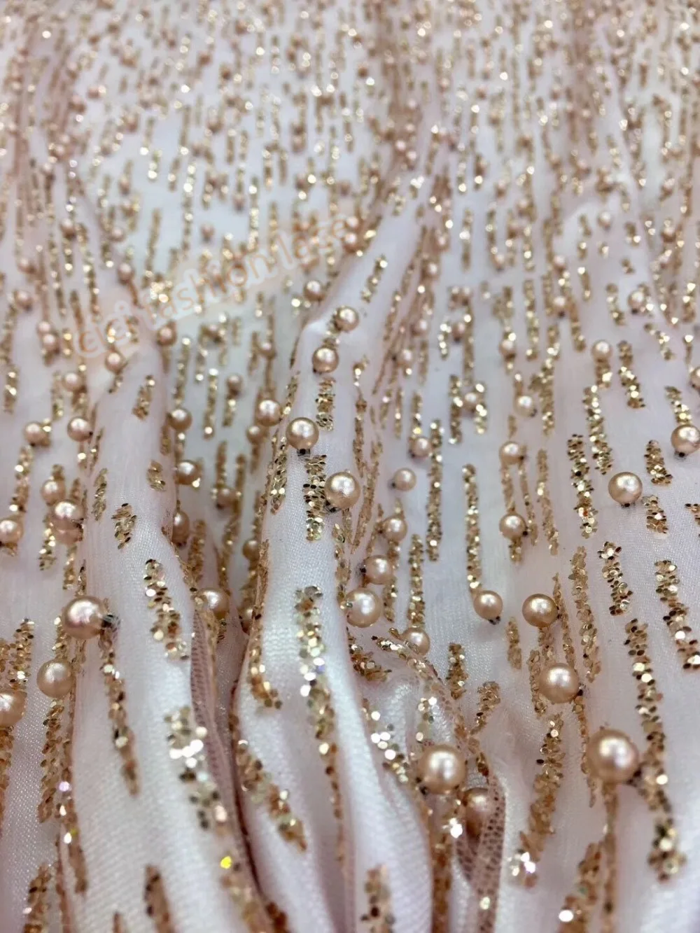 

CiCi-41507 sparkle beaded mesh tulle glued rose gold glitter lace fabric for wedding/evening dress 5yards