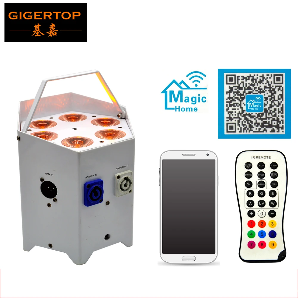 

TIPTOP Stage Light 4x5W 5IN1 Battery Wireless Led Par Light Hexagon Shape White/Black Color Case Optional IR Remote Mobile Phone