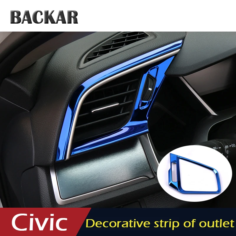 

BACKAR Auto Car Styling For Honda Civic 10th 2016 2017 Stainless Steel Center Console Outlet Frame Covers Stickers Accessories