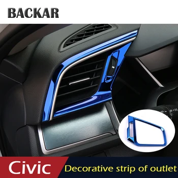 

BACKAR Auto Car Styling For Honda Civic 10th 2016 2017 Stainless Steel Center Console Outlet Frame Covers Stickers Accessories