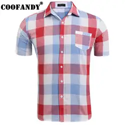 Coofandy стильный мужской одежды Новые поступления Рубашки для мальчиков для Для мужчин короткий рукав плед Рубашки домашние муж