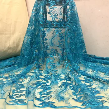 

Madison High Quality African Lace Fabric Emerald French Net Embroidery Sequins Tulle Lace Fabric For Nigerian party Dress