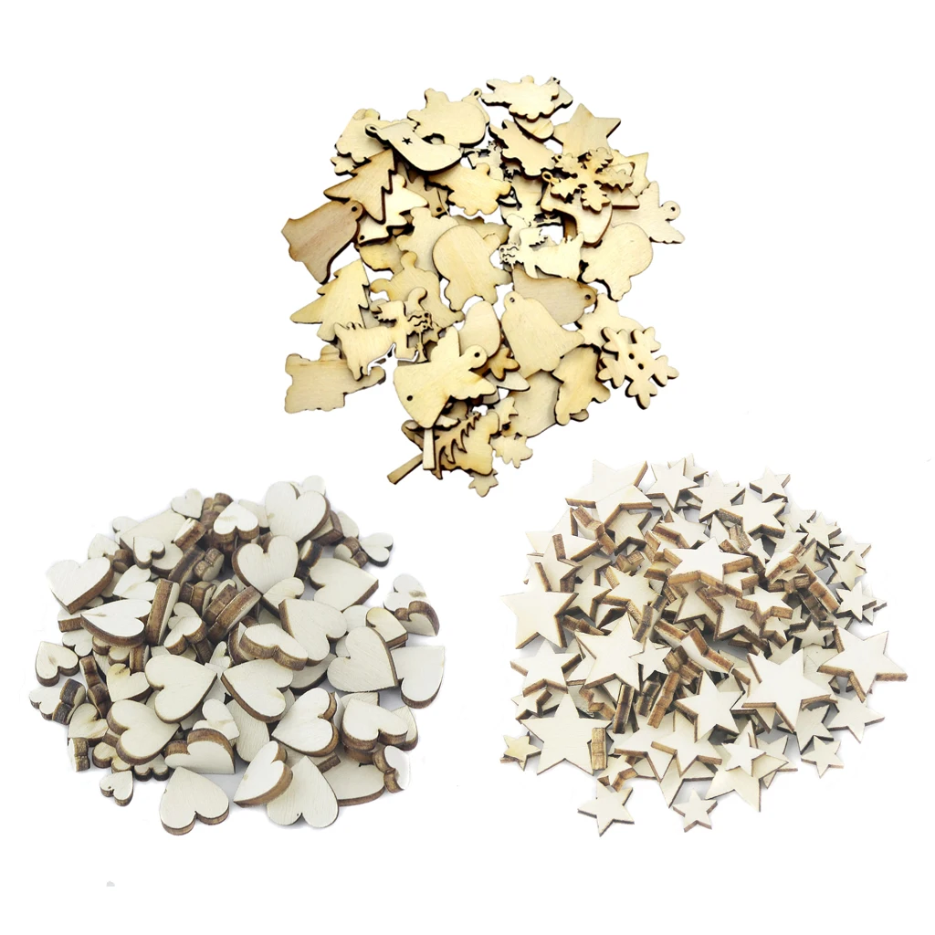 250pcs Assorted Wooden Tags Pieces Embellishment for DIY Party Wedding Decoration