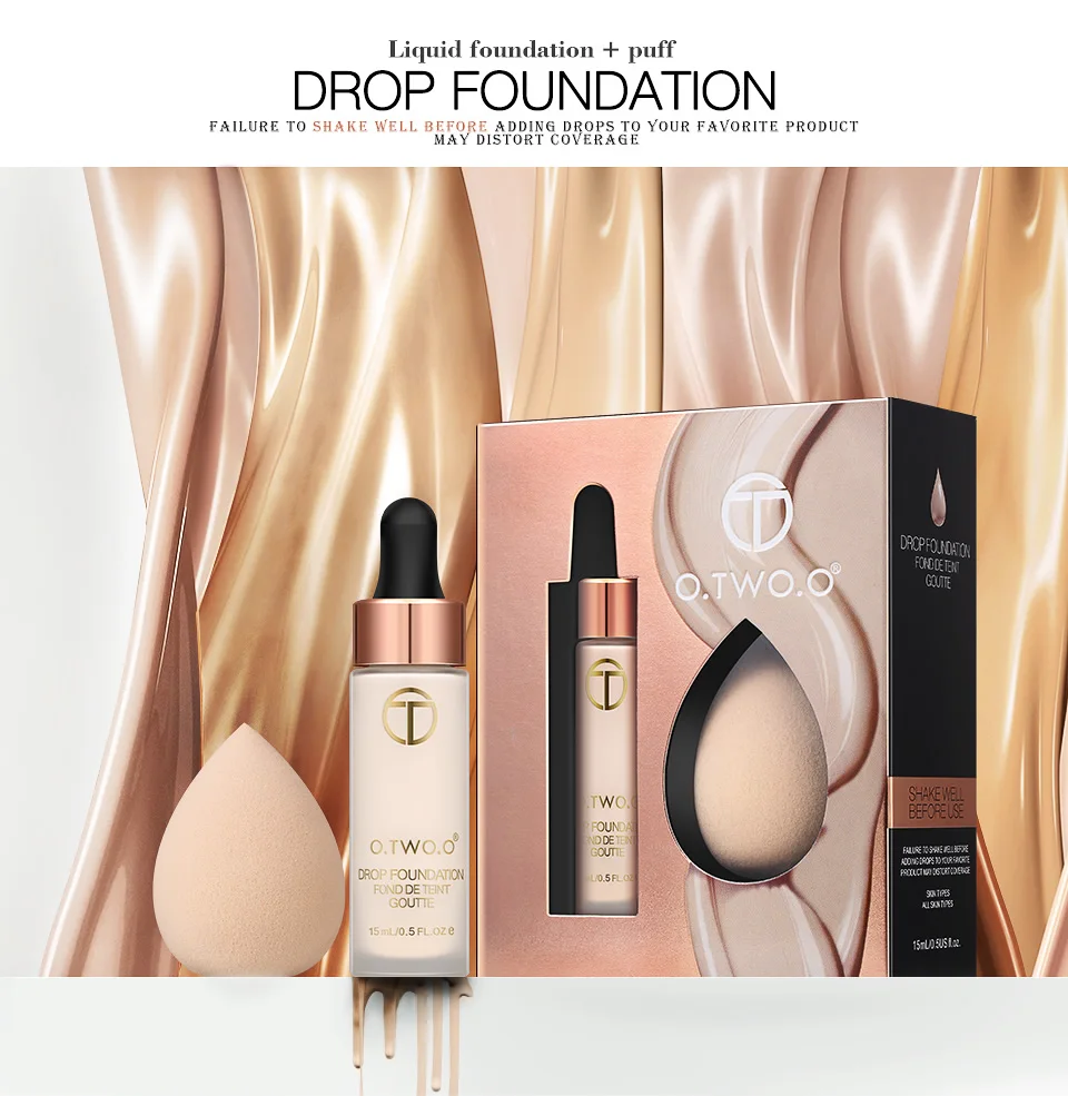 

O.TWO.O Base Matte Makeup Foundation Puff Kit Matte Effect Liquid Drop Foundations Beauty Makeup Concealer Lasting Set