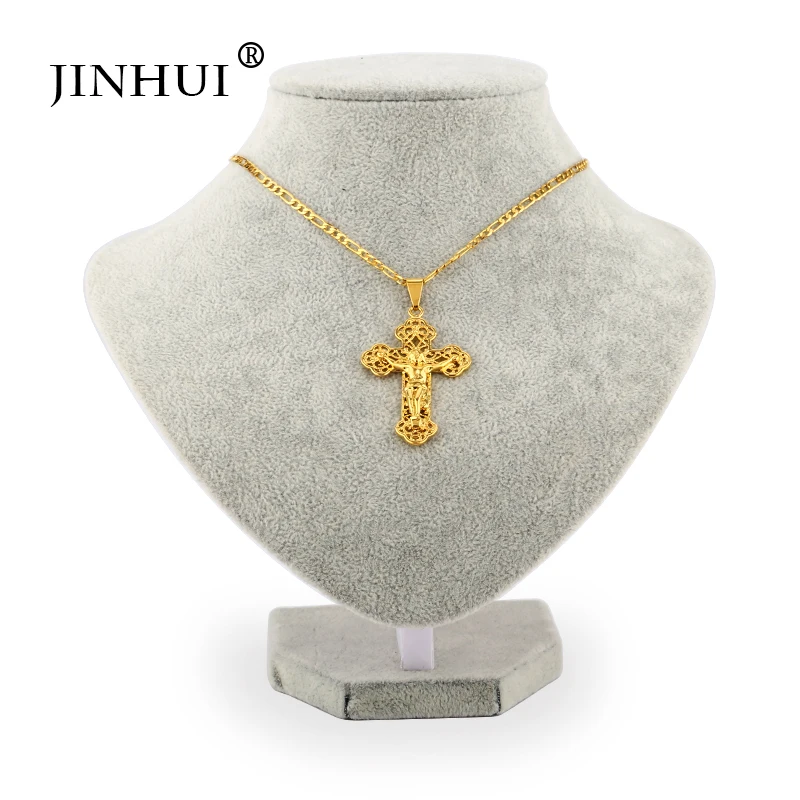 

JIN HUI 2019 New Fashion jewelry Gold Color crucifix Jesus Religious Cross Necklaces Pendant for Women/Men Christian Jews