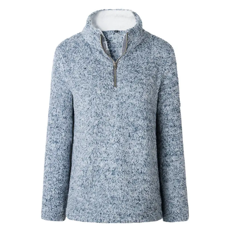Женский зимний свитер из искусственного меха, флисовый пуловер с высоким воротом, пушистые теплые топы на молнии с воротником, женские зимние свитера размера плюс 3XL - Цвет: blue
