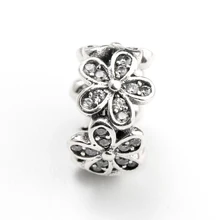 Настоящее 925 пробы серебро Ослепительная ромашка Spacer с прозрачными CZ Шарм Fit браслет подвеска ювелирные изделия подарок