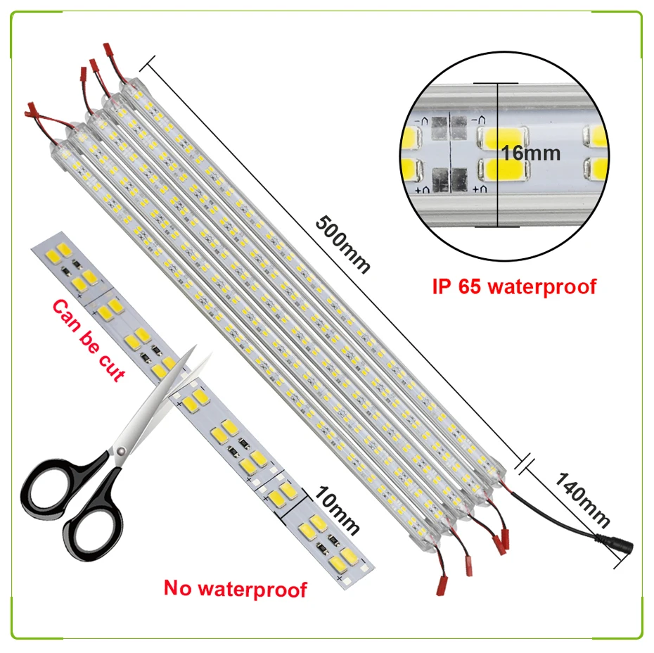 Алюминиевая СВЕТОДИОДНАЯ лента двухрядная DC12V 144 SMD 5630 5730 светодиодный жесткий светодиодный бар с крышкой для кухни светодиодный