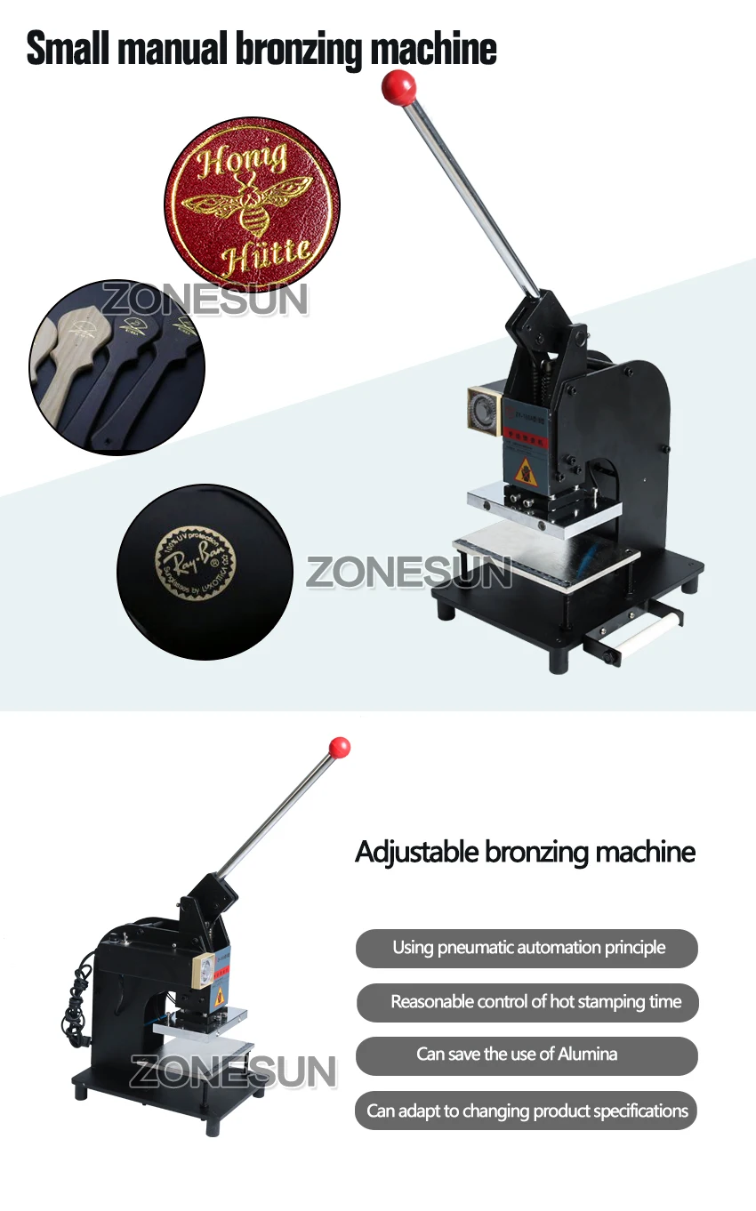 ZONESUN ручная машина для горячего тиснения фольгой кожи логотипа тиснения машина прессования