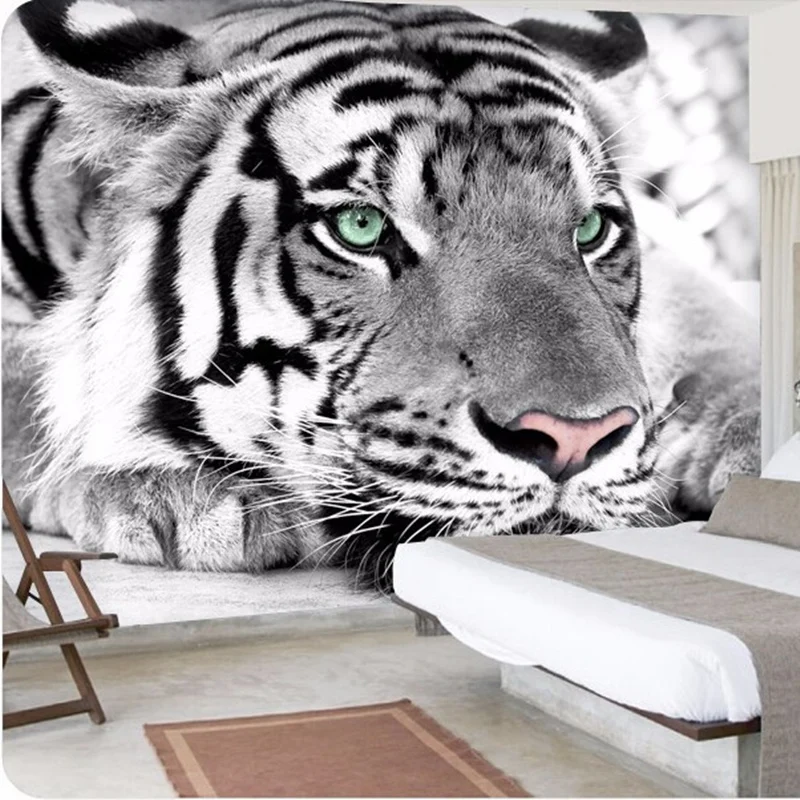 3D пользовательские нетканые Фото Фреска обои животных черный и белый тигр