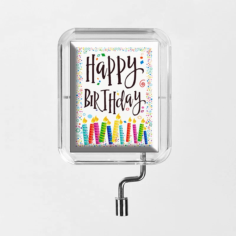 Мультфильм ручной коленчатый стеклянный фото прозрачный квадрат Музыкальная шкатулка с днем рождения вечерние 18 нот подарок H007 - Цвет: happy birthday