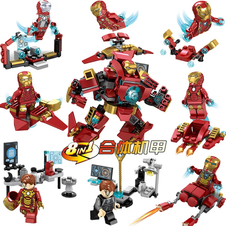 

New 8 in 1 SY624 Legoing Iron Man Building Blocks Hulkbuster Figure DIY Model Assembling Brick Toys For Kids