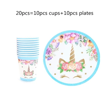 

20pcs Disposable tableware set Unicorn Plate Cup Theme Happy Birthday Christmas Wedding Ramadan for baby shower supplies home