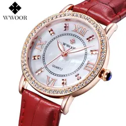 Новые брендовые модные женские туфли кварцевые часы Высокое качество кожа Для женщин горный хрусталь часы платье Mujer 2015 Лидер продаж Relogio