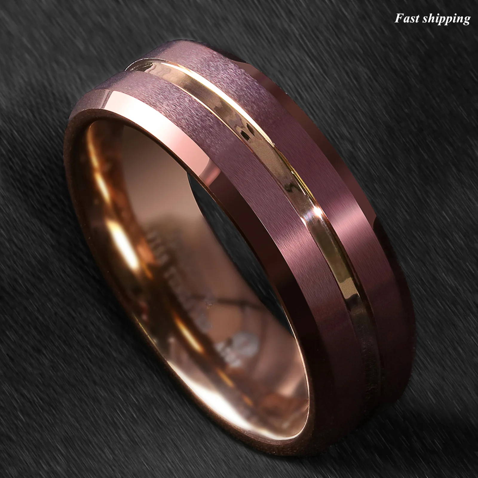 8 мм матовый коричневый вольфрамовое мужское кольцо розовое золото полоса на вершине обручальное кольцо