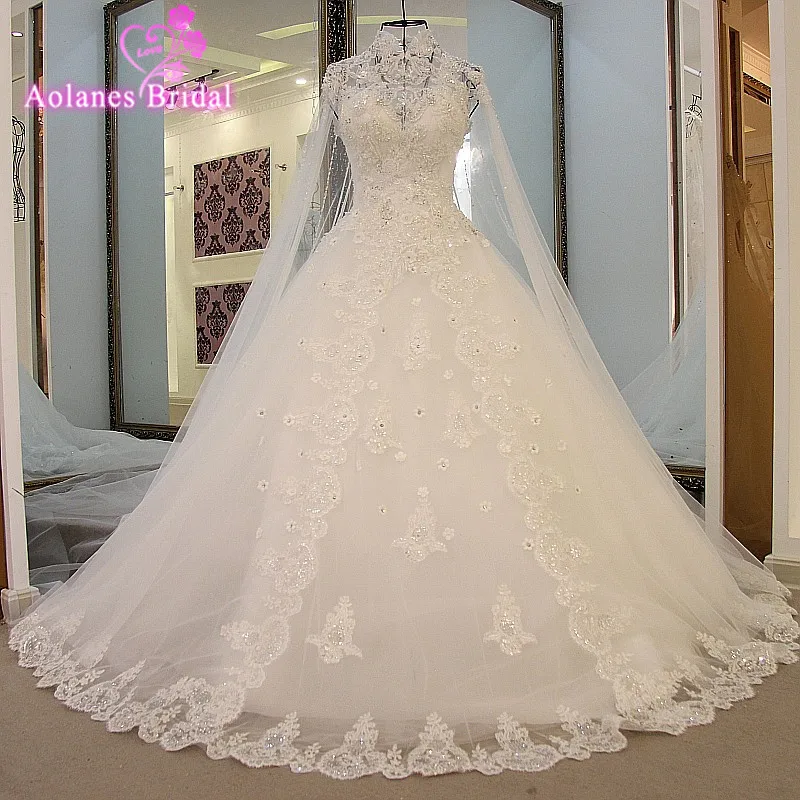 Luxury High Neck Sleeveless Crystal Beaded Sequins Ball Gown Wedding Dresses 2017 Pregnant Cathedral Wedding Gowns With Shawl