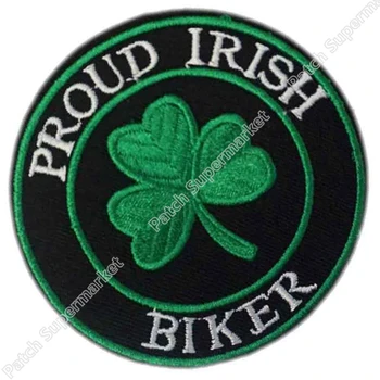 

PROUD IRISH BIKER embroidered PATCH CLOVER SHAMROCK IRELAND iron-on EIRE emblem Biker Vest Jacket Back Badge