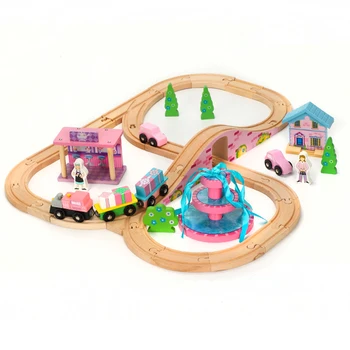 

train track toy assembled puzzle girl pink series train toy compatible with Brio wooden track Children's toy car combination