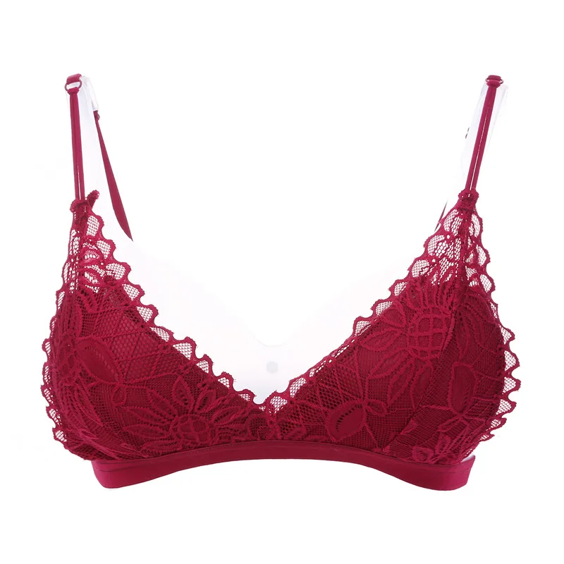 Sexy Lace Triangle Cup Trasparent Bras Floral Lace Padded Wireless