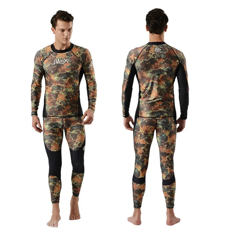 SLINX Mens 0.5mm Lycra Camo Rash Guard UV Protection Beachwear Swim