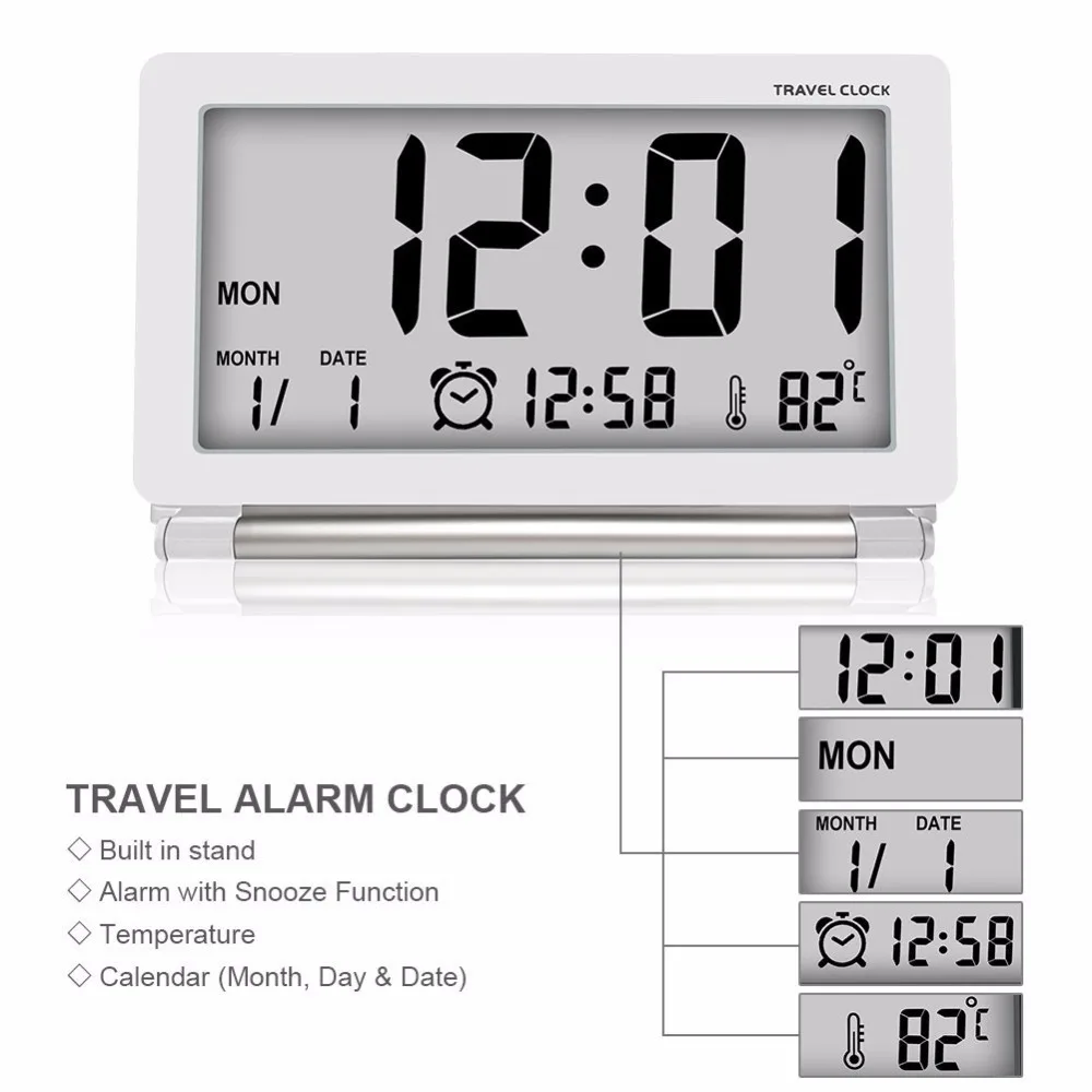 Ultra thin Clamshell Alarm Clock LCD Electronic Desktop Clock Digital