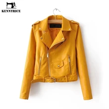 Kenntrice высокое качество Для женщин Мода Базовая куртка Искусственная кожа Куртка Блейзер пальто на молнии мотоциклетные верхняя одежда Курточка бомбер