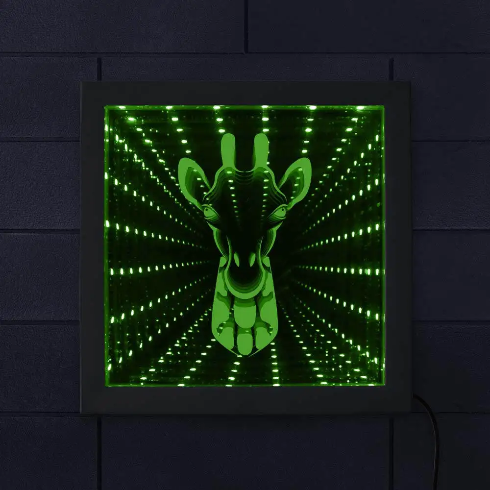 

Giraffe Gorgeous Infinity Mirror Frame Creative Zoo Decor Light Animal Theme Wood Frame LED Vortex Tunnel Interstellar Mirror