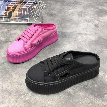 

Outside the summer wear wild muffin bottom thick platform waterproof platform Baotou half drag lazy no heel slippers women