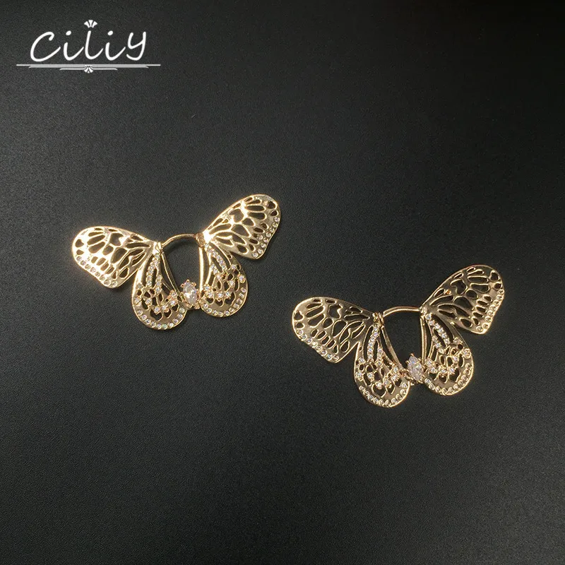 

Ciliy Personality Butterfly Earrings Cubic Zirconia Fashion Jewelry Women's Earrings Hollow Gold Color Drop Earrings A2130XM